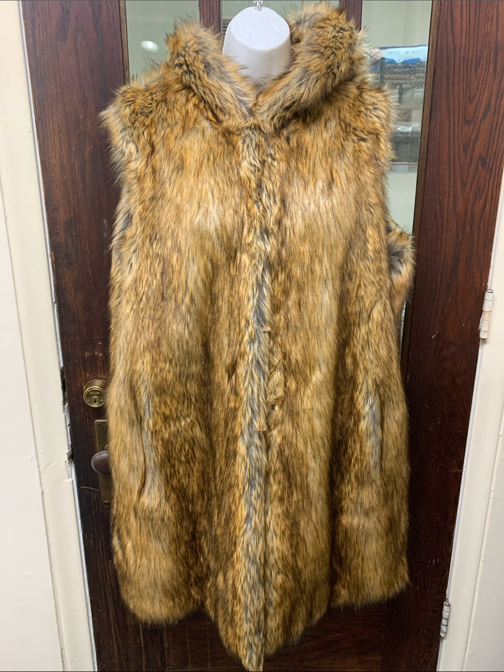 DONNA SALYERS Fabulous Furs 100% Faux Fur Fox Vest with Hood and Pockets